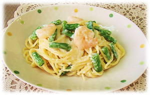 いんげんとエビのクリームパスタ