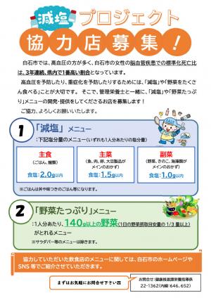 減塩プロジェクト飲食店募集リーフレット1/2